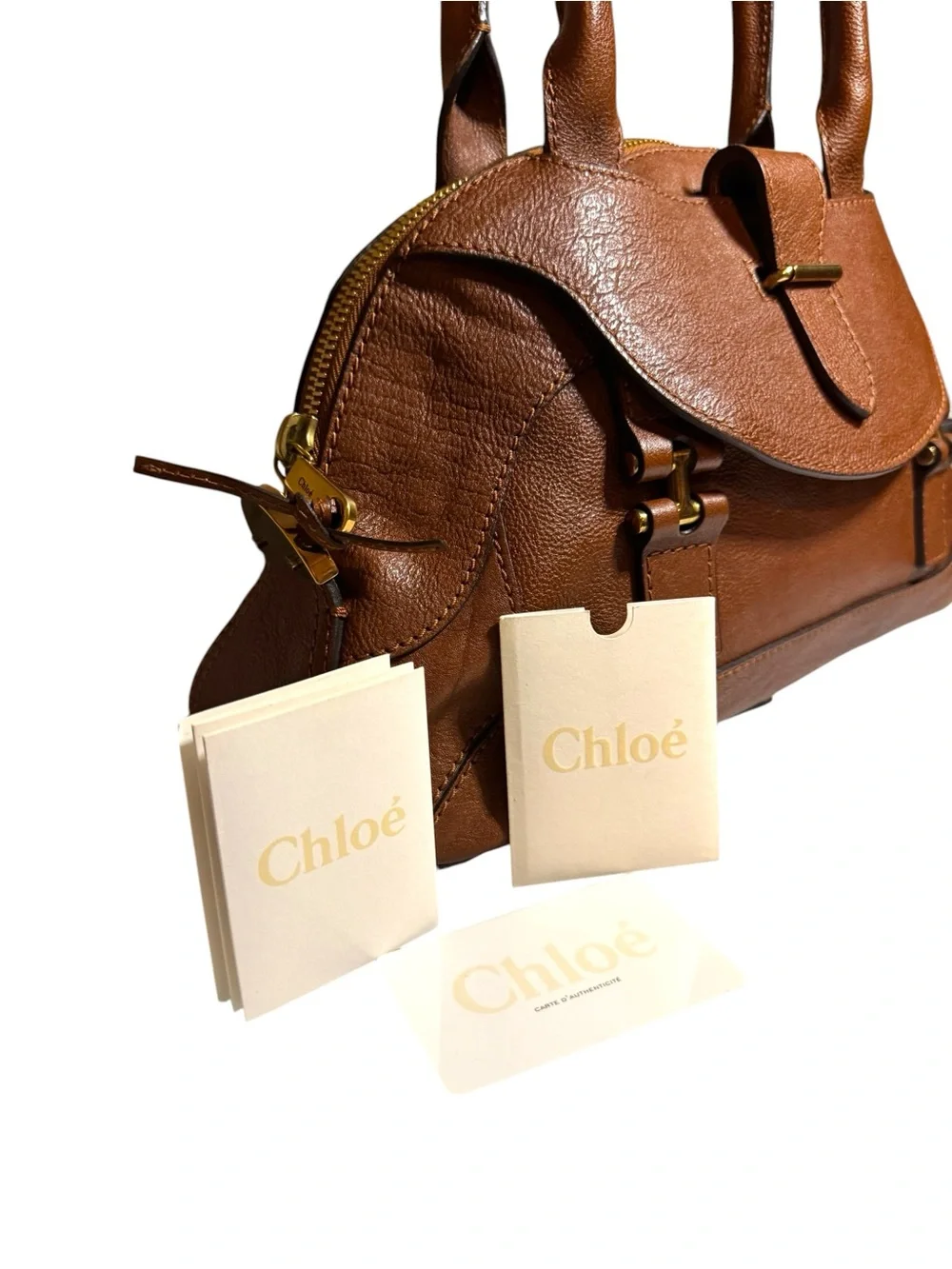 Chloe Tan Leather Bowler Dome Georgia Satchel Handbag